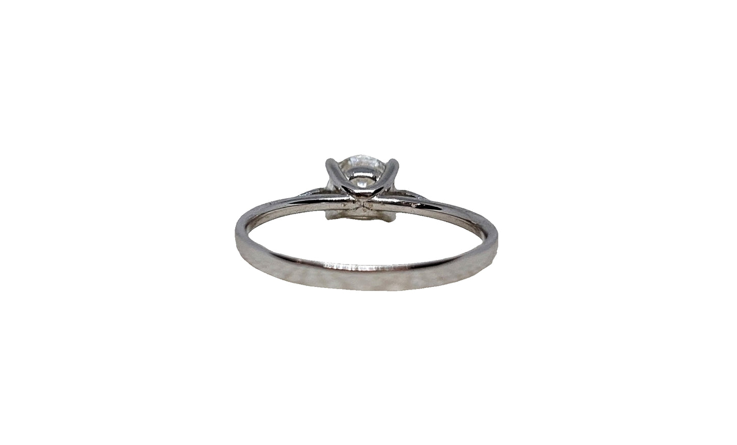 9ct White gold solitaire cubic zirconia 4 claw with two plain leaf design on slim shank ring