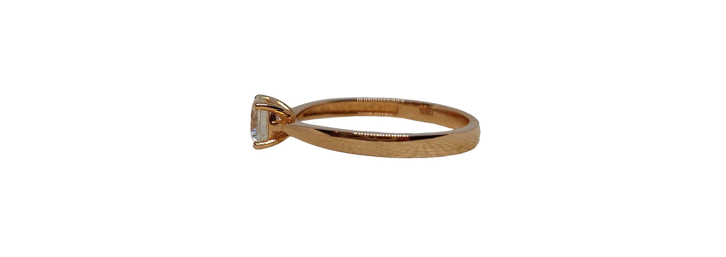 9ct Rose gold round cubic zirconia 4 claw tapered shank ring