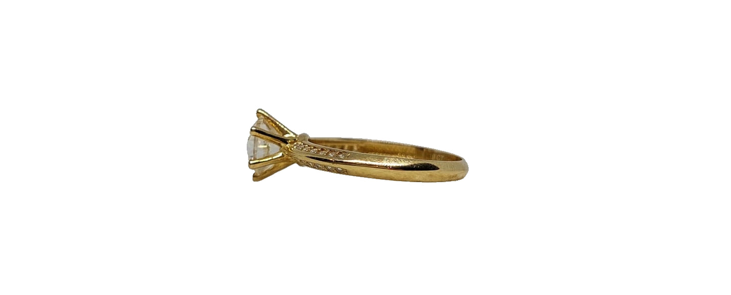 9ct Yellow gold round 6 claw cubic zirconia double row channel setting on shank ring