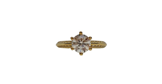 9ct Yellow gold round 6 claw cubic zirconia double row channel setting on shank ring