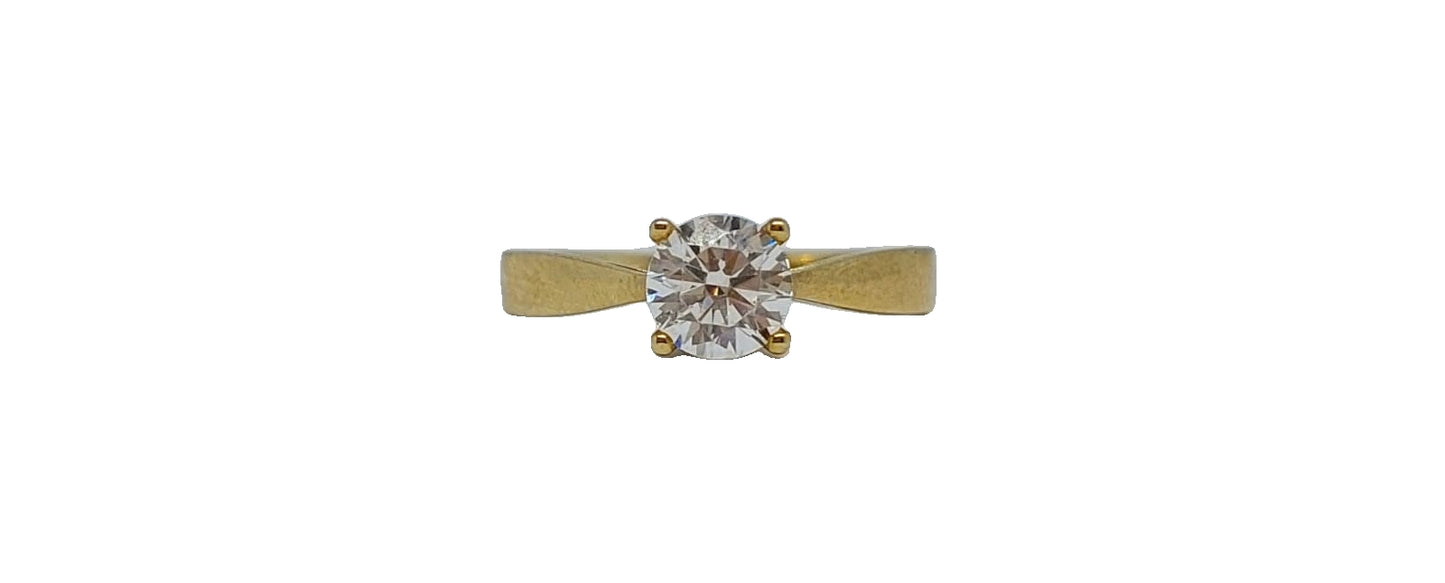 9ct Yellow gold round 4 claw solitaire plain tapered shank ring