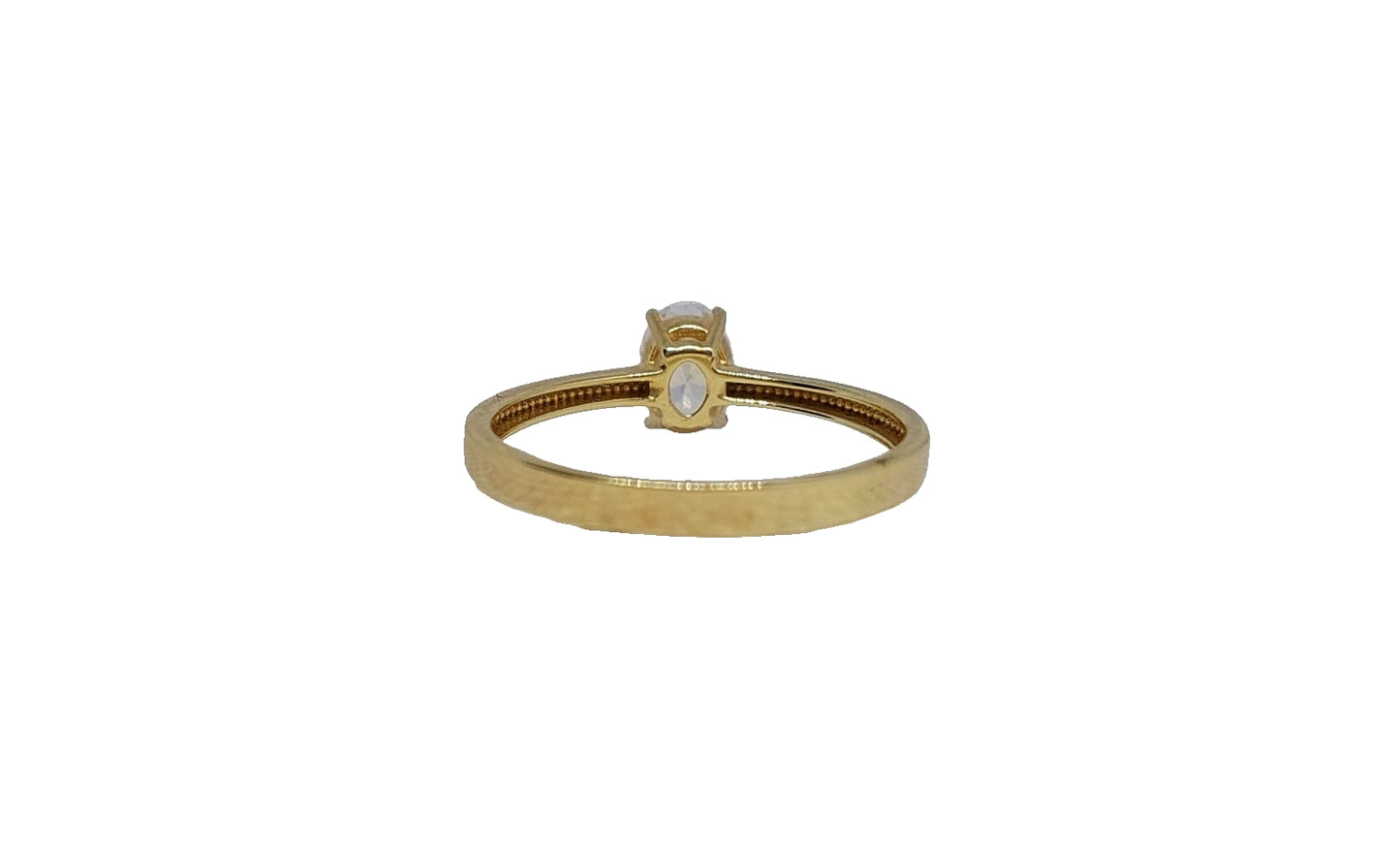 9ct Yellow gold 4 claw oval cubic zirconia plain shank ring
