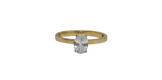 9ct Yellow gold 4 claw oval cubic zirconia plain shank ring