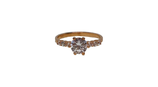 9ct Rose gold 6 claw round cubic zirconia with 6 smaller cubic zirconia on shank ring