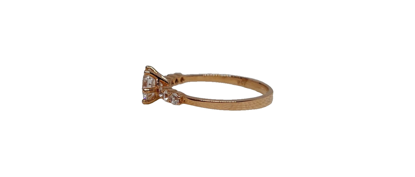 9ct Rose gold 6 claw round cubic zirconia with 6 smaller cubic zirconia on shank ring