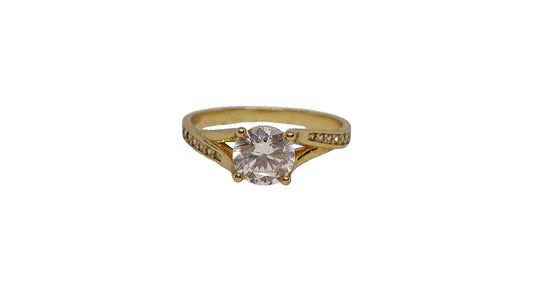 9ct Yellow gold 4 claw round cubic zirconia split shank ring