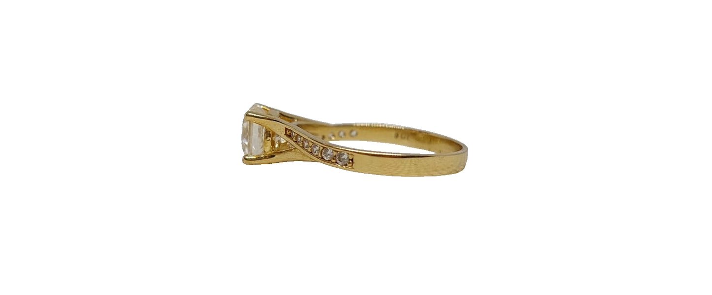 9ct Yellow gold 4 claw round cubic zirconia split shank ring