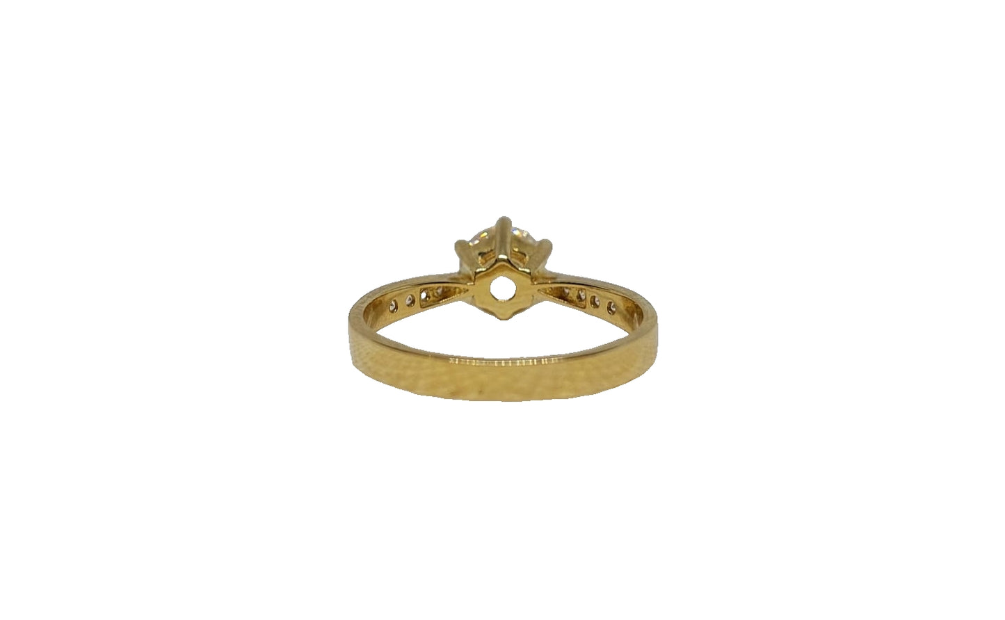 9ct Yellow gold cubic zirconia 6 claw with channel setting tapered shank ring