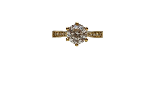9ct Yellow gold cubic zirconia 6 claw with channel setting tapered shank ring