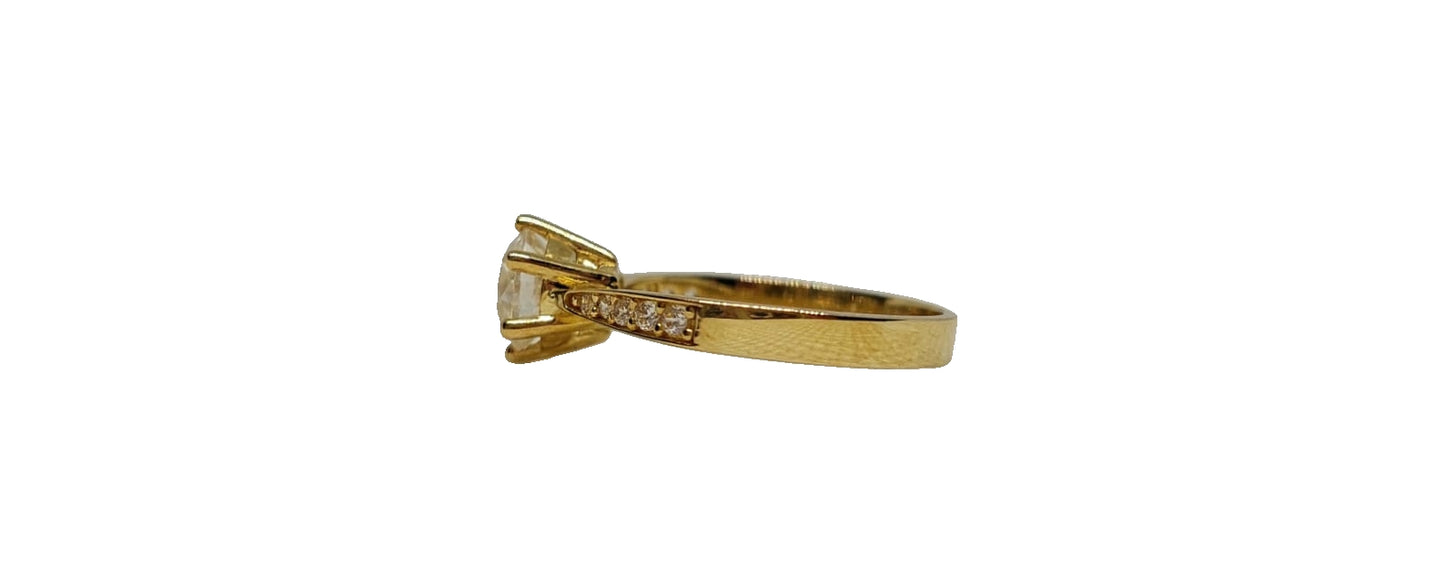 9ct Yellow gold cubic zirconia 6 claw with channel setting tapered shank ring