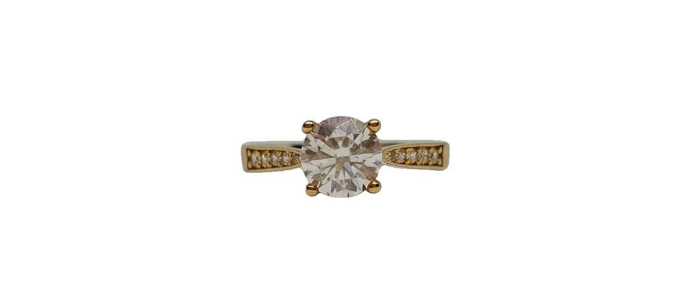 9ct Yellow gold cubic zirconia 4 claw with channel setting tapered shank ring