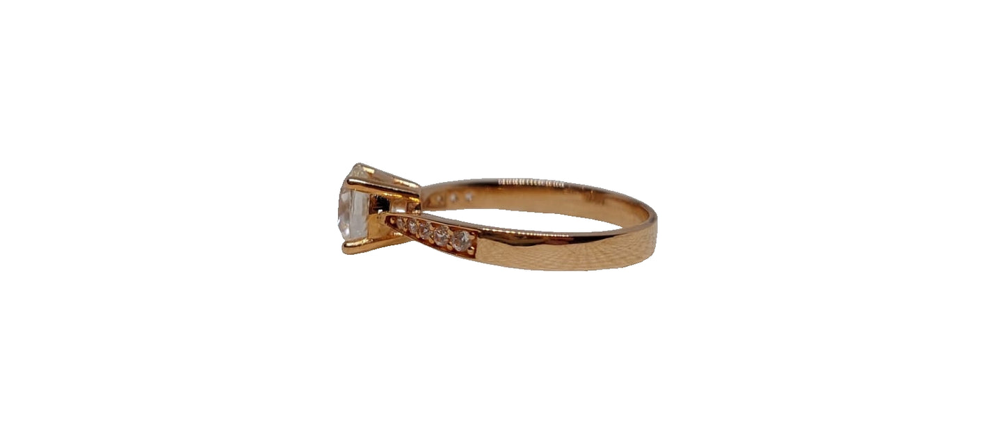 9ct Rose gold cubic zirconia 4 claw with channel setting cubic zirconia tapered shank ring