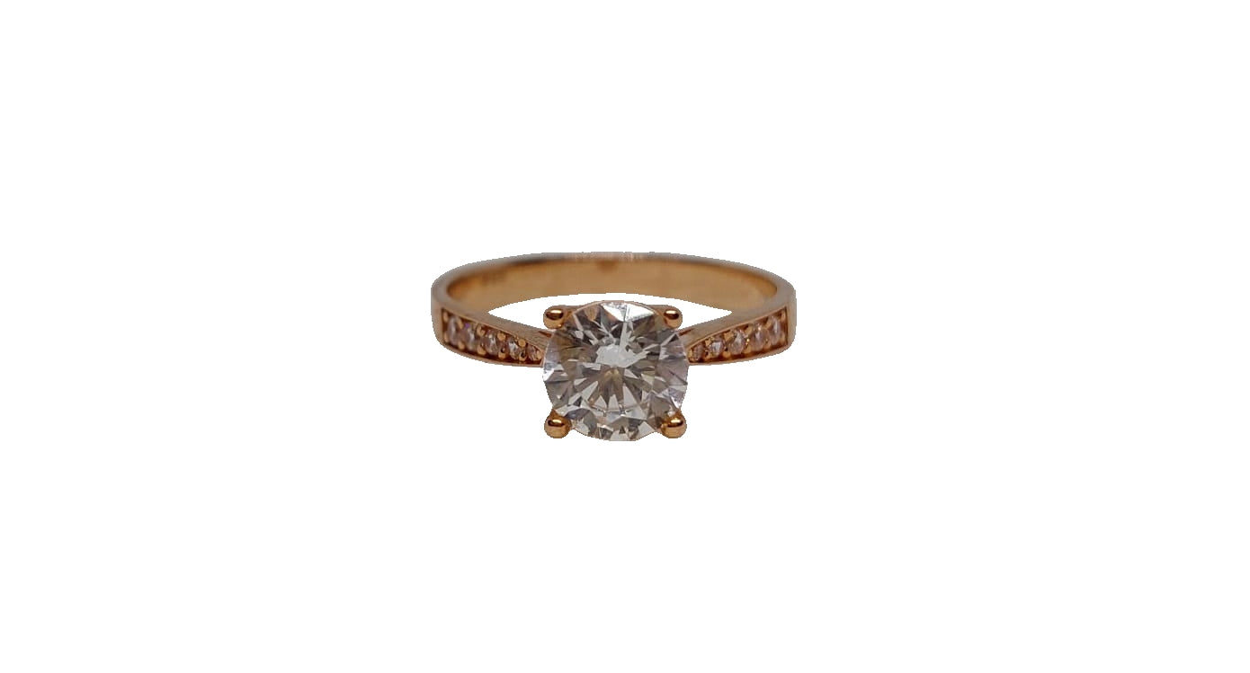 9ct Rose gold cubic zirconia 4 claw with channel setting cubic zirconia tapered shank ring