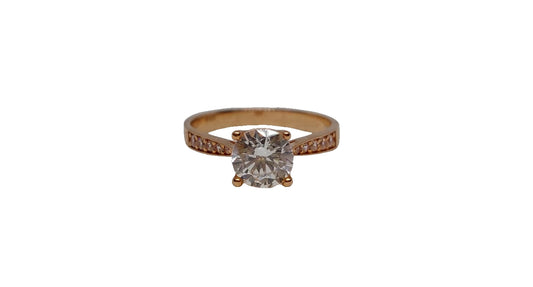 9ct Rose gold cubic zirconia 4 claw with channel setting cubic zirconia tapered shank ring