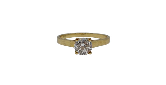 9ct Yellow gold 4 claw cubic zirconia solitaire flat plain shank ring