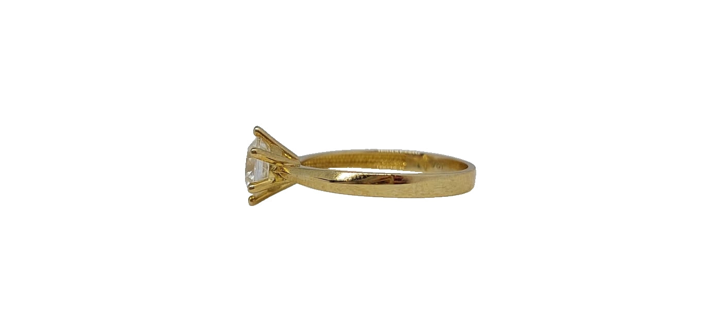 9ct Yellow gold round 6 claw cubic zirconia solitaire plain tapered shank ring