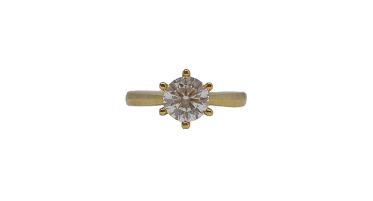 9ct Yellow gold round 6 claw cubic zirconia solitaire plain tapered shank ring