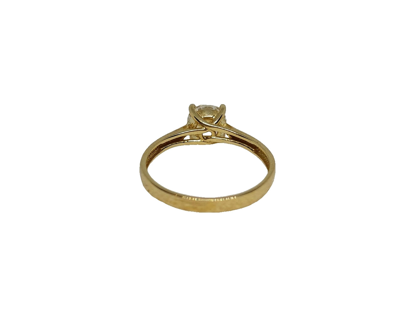 9ct Yellow gold 4 claw round cubic zirconia solitaire tapered shank ring