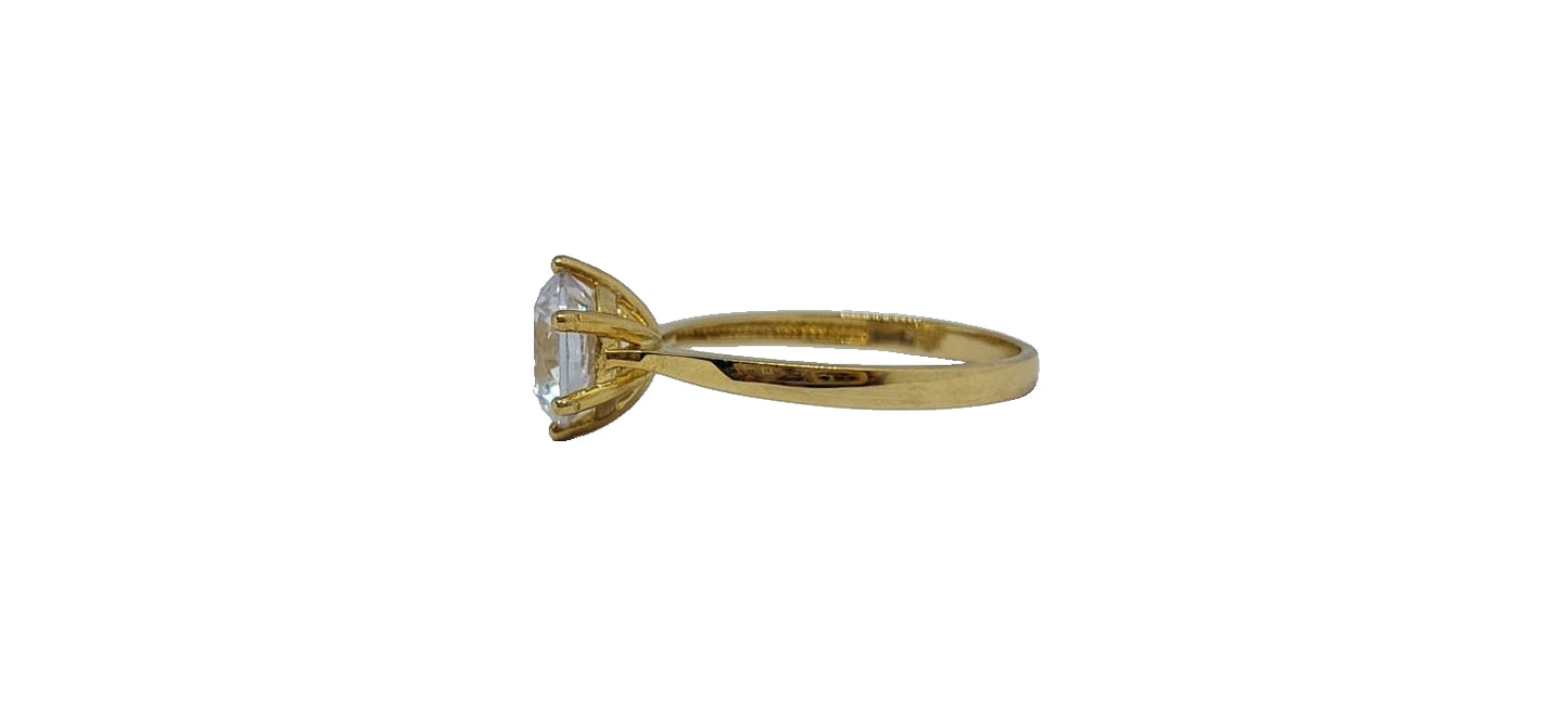 9ct Yellow gold 6 claw solitaire cubic zirconia plain tapered shank ring
