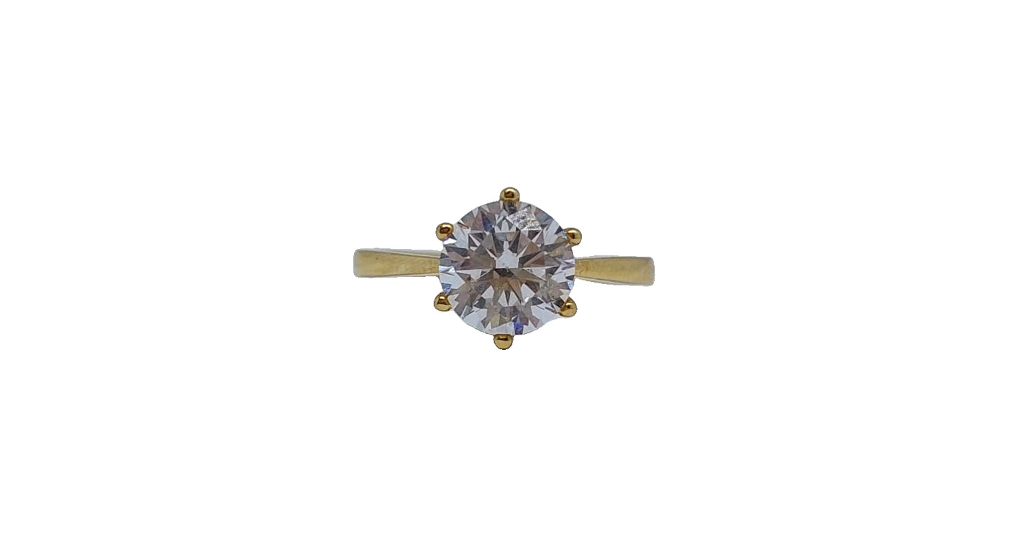 9ct Yellow gold 6 claw solitaire cubic zirconia plain tapered shank ring