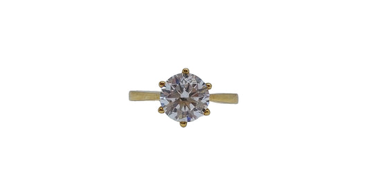 9ct Yellow gold 6 claw solitaire cubic zirconia plain tapered shank ring