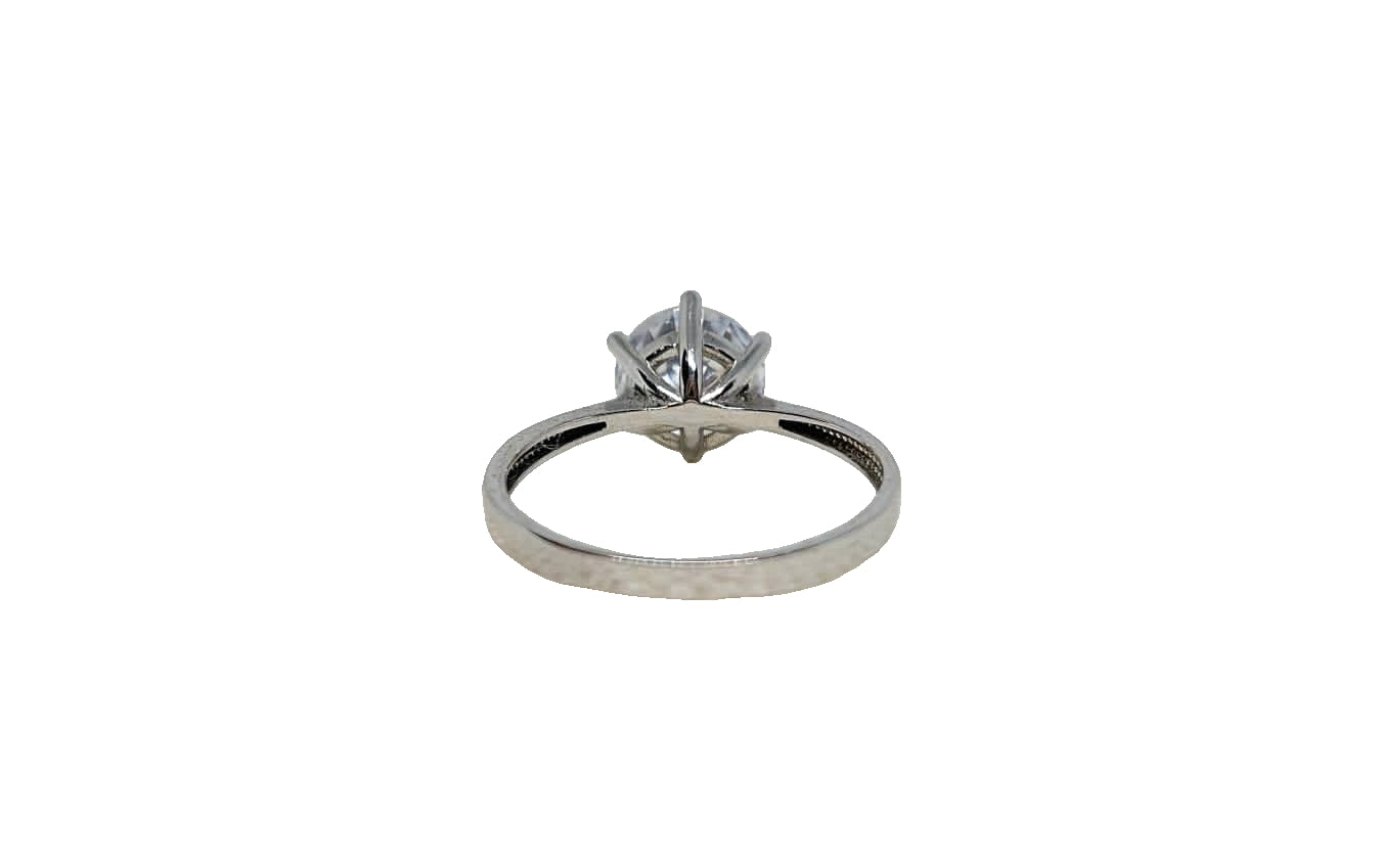 9ct White gold 6 claw cubic zirconia with tapered shank ring
