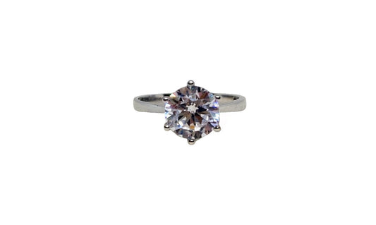 9ct White gold 6 claw cubic zirconia with tapered shank ring