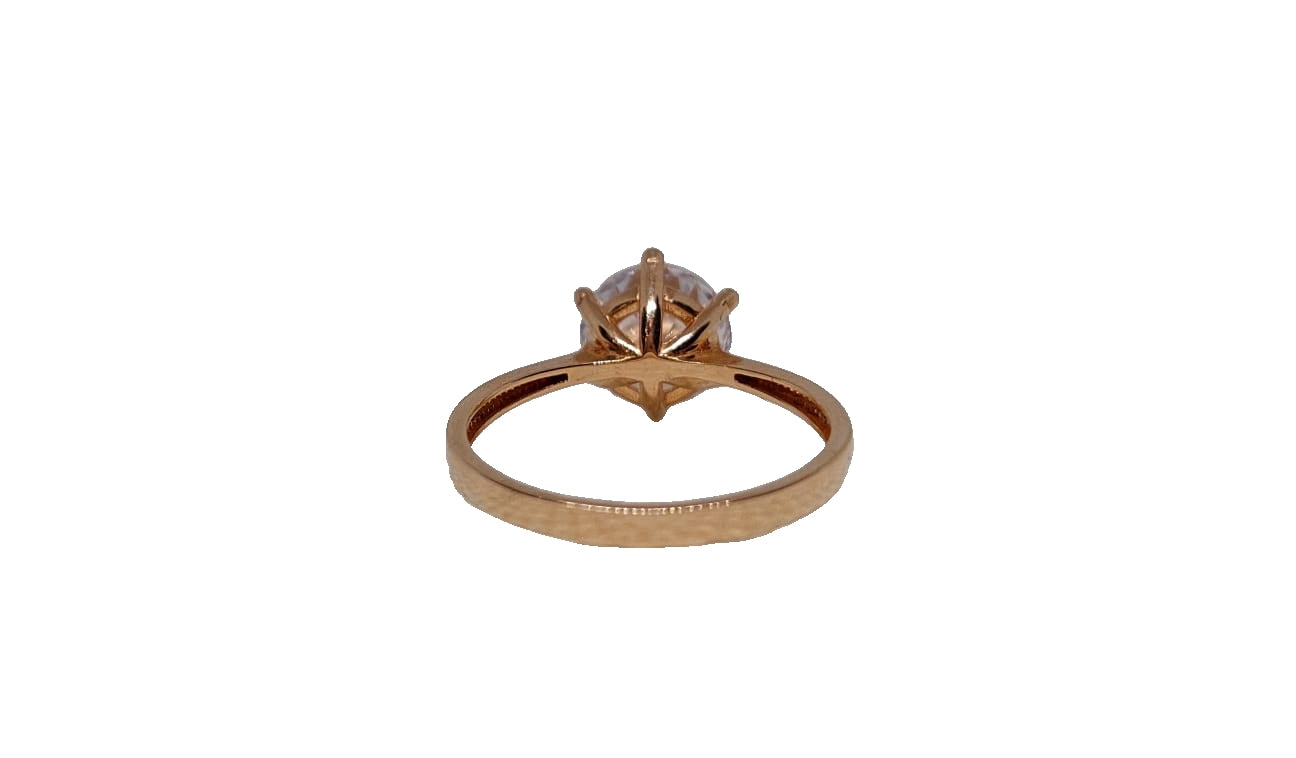 9ct Rose gold 6 claw cubic zirconia with tapered shank ring