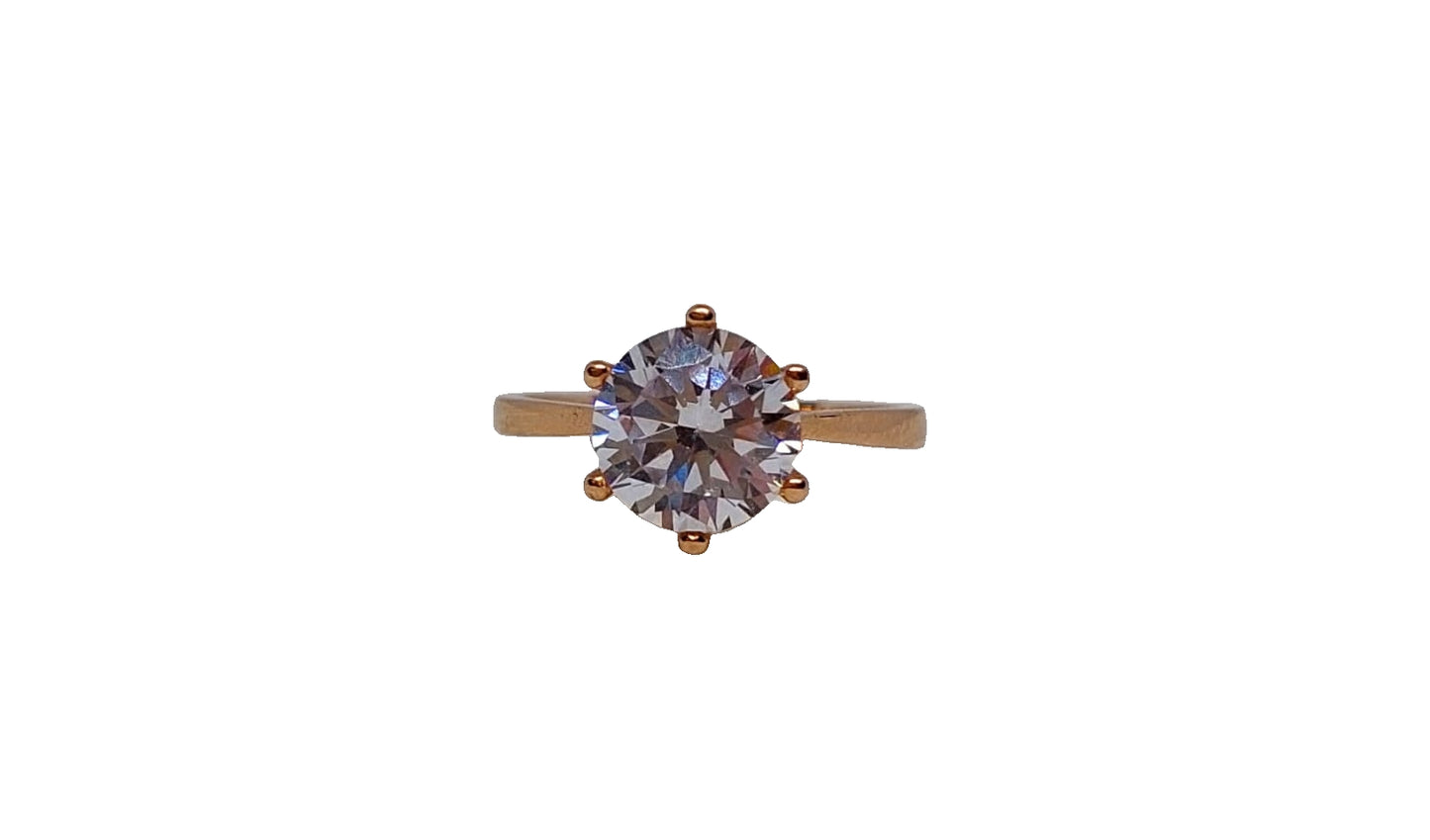 9ct Rose gold 6 claw cubic zirconia with tapered shank ring