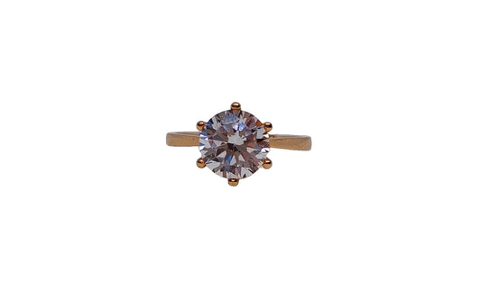 9ct Rose gold 6 claw cubic zirconia with tapered shank ring