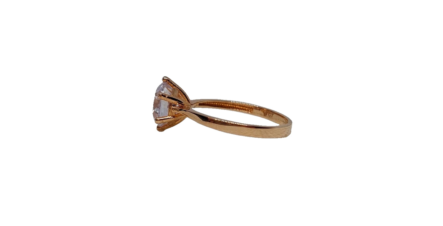 9ct Rose gold 6 claw cubic zirconia with tapered shank ring