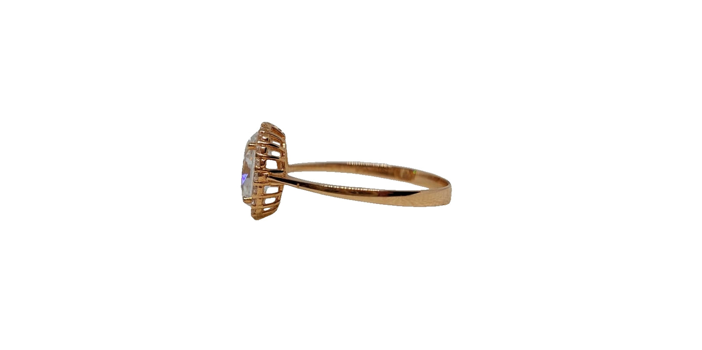 9ct Rose gold oval with halo cubic zirconia and plain shank ring