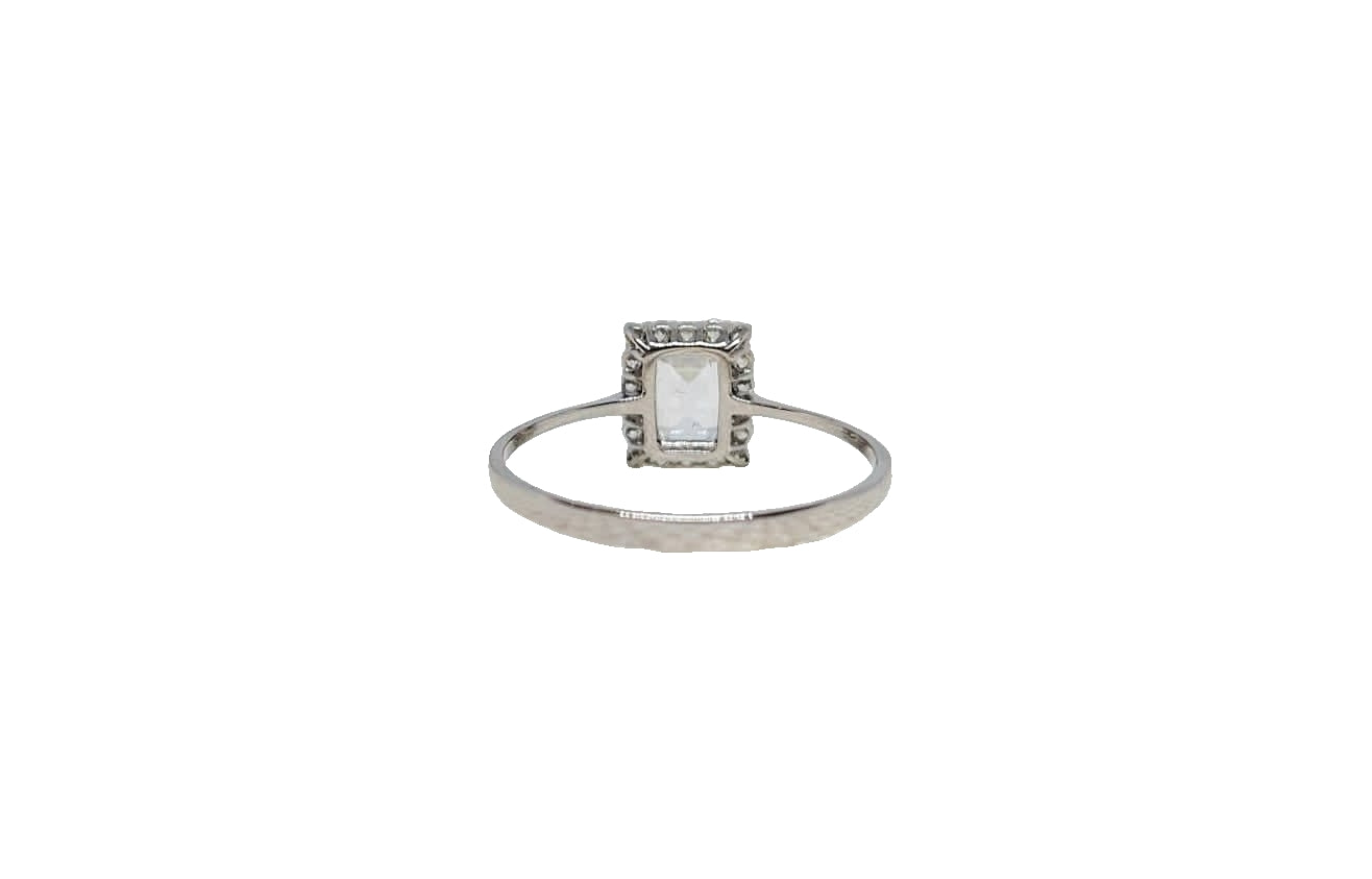 9ct White gold cubic zirconia emerald cut with halo slim shank ring