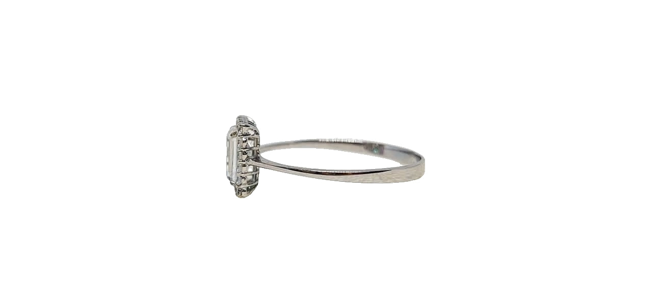 9ct White gold cubic zirconia emerald cut with halo slim shank ring