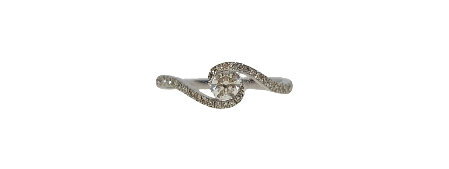 9ct White Gold diamond bypass solitaire ring