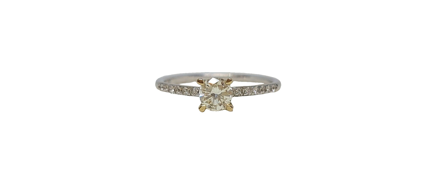 18ct While Gold round 4 claw diamond solitaire diamond shank ring