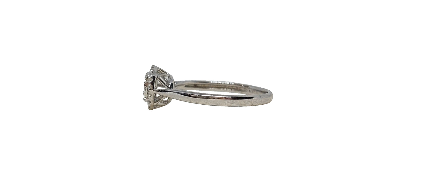 9ct White Gold illusion diamond halo tapered shank ring