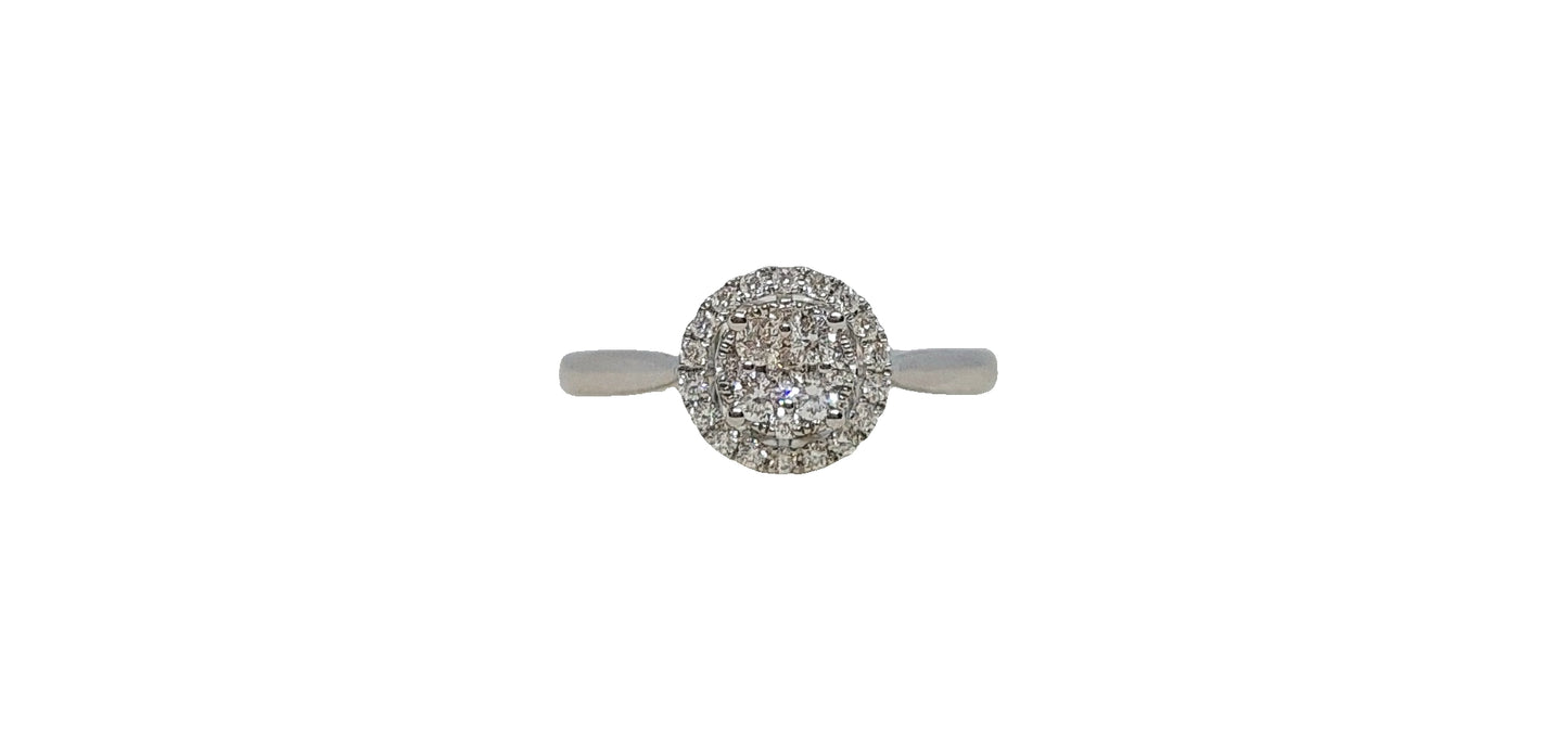 9ct White Gold illusion diamond halo tapered shank ring