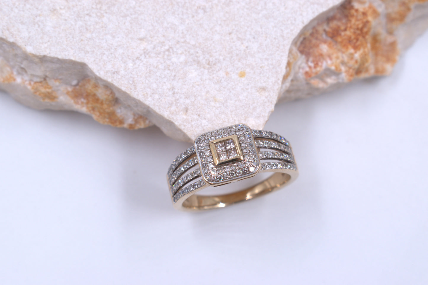 9ct Yellow Gold Broad Diamond Split Shank Ring