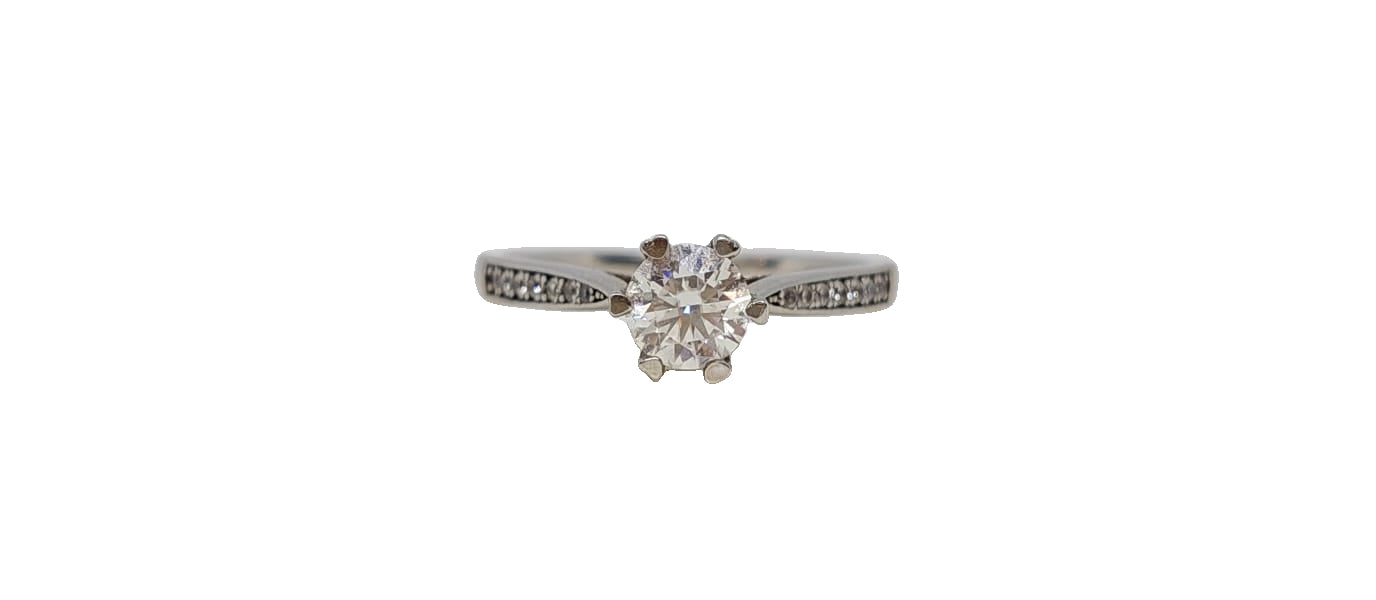 Sterling silver 18ct rhodium plating 6 claw round moissanite cubic zirconia channel setting tapered shank ring