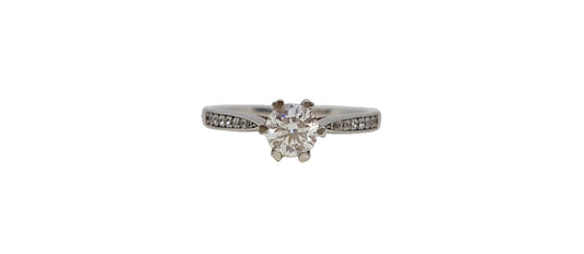 Sterling silver 18ct rhodium plating 6 claw round moissanite cubic zirconia channel setting tapered shank ring