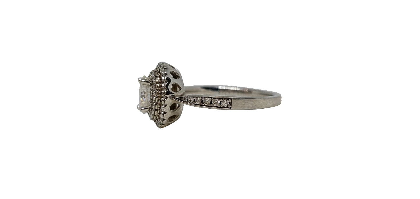 Sterling silver 18ct rhodium plating oval cut moissanite double halo cubic zirconia channel tapered shank ring