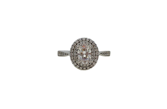 Sterling silver 18ct rhodium plating oval cut moissanite double halo cubic zirconia channel tapered shank ring