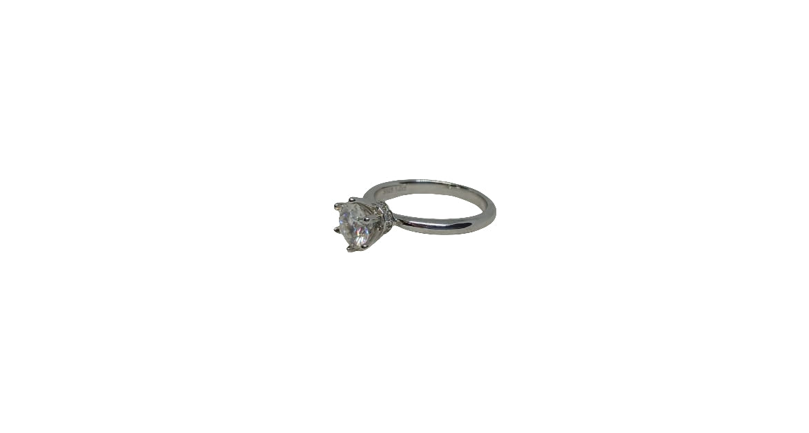 Sterling silver 18ct rhodium plated 6 claw moissanite with cubic zirconia hidden halo plain knife edge shank ring