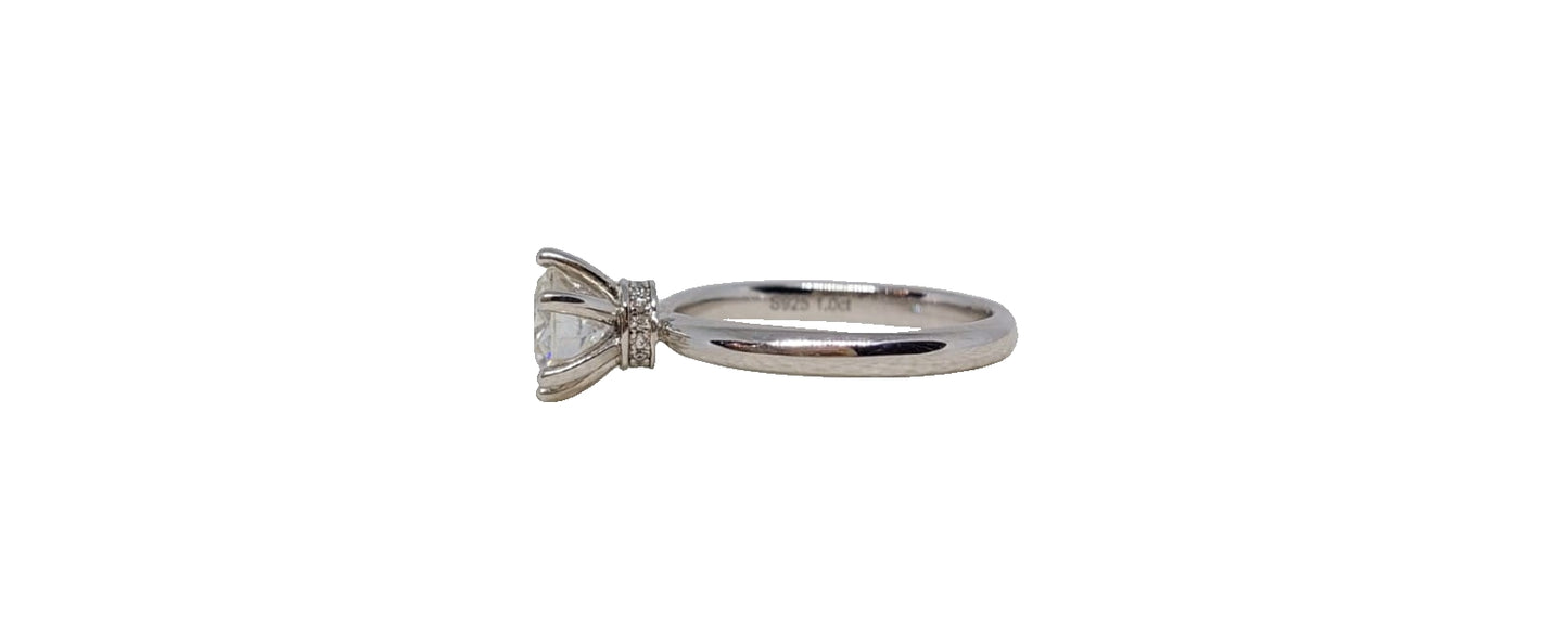 Sterling silver 18ct rhodium plating round cut moissanite solitaire plain shank ring