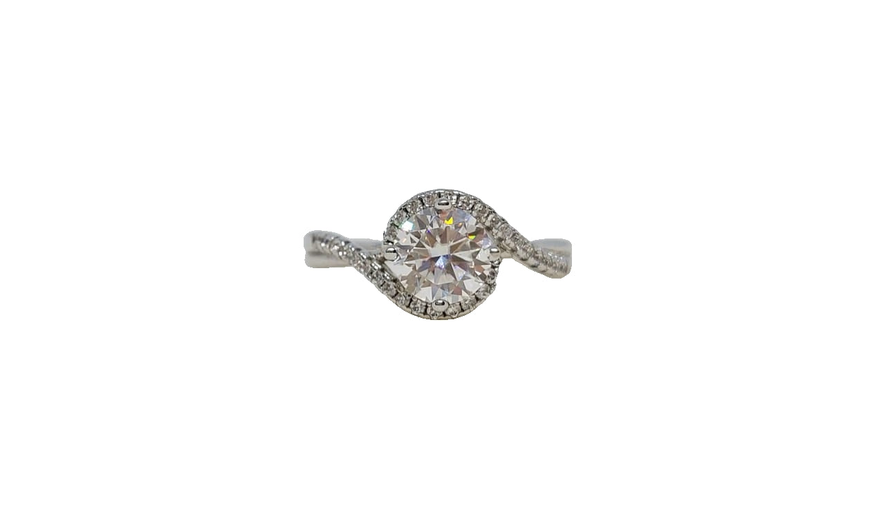 Sterling silver 18ct rhodium plating round cut crossover cubic zirconia twist shank ring