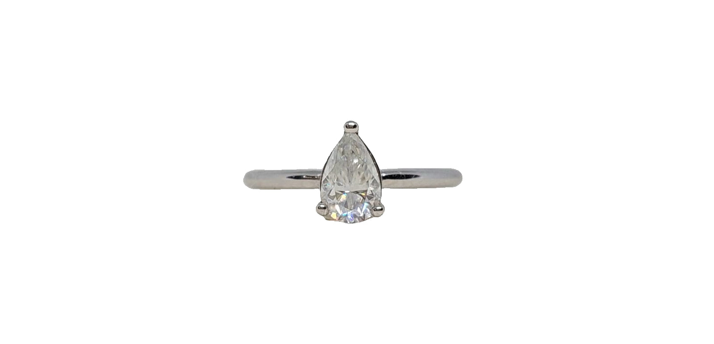 Sterling silver 18ct rhodium plating pear shape moissanite solitaire plain shank ring