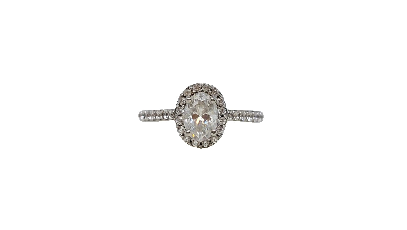 Sterling silver 18ct rhodium plating oval cut moissanite halo cubic zirconia shank ring
