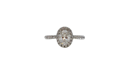 Sterling silver 18ct rhodium plating oval cut moissanite halo cubic zirconia shank ring