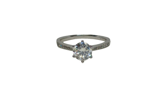 Sterling silver 18ct rhodium plated moissanite with cubic zirconia channel set shank ring
